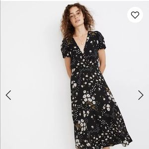 Madewell Puff-Sleeve Wrap-Front Midi Dress in Polka Daisies